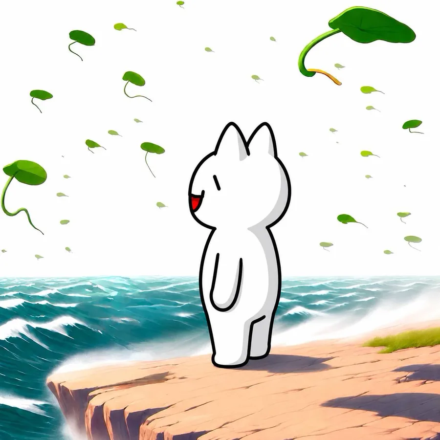 ronyn standing at the edge of a cliff above the sea as leaves blow past